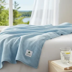 A breathable 100% cotton washable weighted blanket cover perfect for Canadian summer nights.