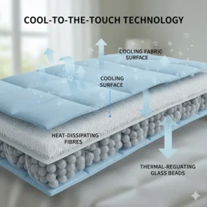 Graphic illustrating heat dissipation technology that keeps the blanket surface cool to the touch all night.