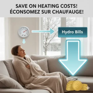 Illustration showing how using an electric blanket helps Canadians lower hydro bills and home heating costs during freezing winters.