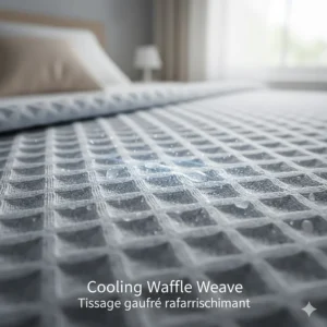 Detailed illustration of the cooling waffle-weave or sateen-weave texture of high-quality bamboo summer blankets.