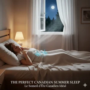 A person sleeping comfortably under a thin summer blanket during a warm July night in Canada.