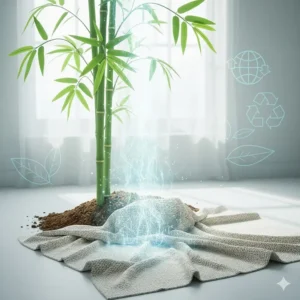 Sustainable and biodegradable bamboo fiber illustration, highlighting eco-conscious bedding for Canadian shoppers.