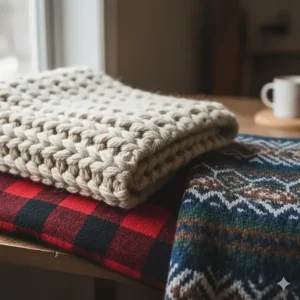Close-up illustration of the weave pattern on handcrafted cottage blankets made in Canada.