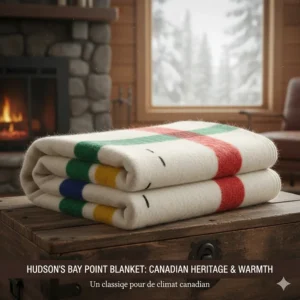 Classic multi-stripe point blanket, a cultural staple for blankets for Canadian climate and heritage decor.