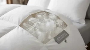 Close-up illustration of breathable microfiber clusters in a down alternative winter blanket, highlighting its hypoallergenic properties for sensitive sleepers.