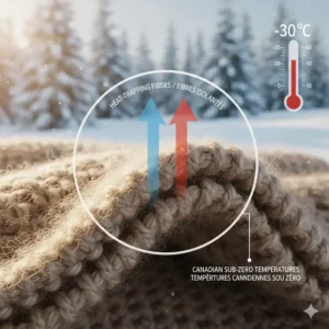 Technical illustration showing the heat-trapping fibers of wool winter blankets, ideal for Canadian sub-zero temperatures.