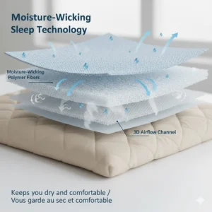 Technical illustration of moisture-wicking fabric used in temperature regulating blankets to prevent night sweats.