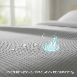 Graphic highlighting the moisture-wicking properties of lightweight summer blankets to prevent overheating.