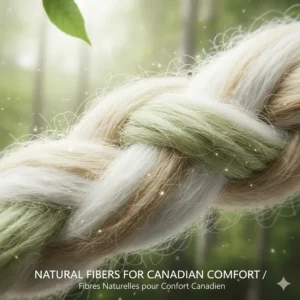 Close-up illustration of organic cotton and bamboo fibers used in cooling summer blankets for eco-conscious Canadians.