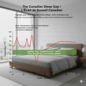 A graph showing how a temperature regulating blanket maintains the "Goldilocks" zone of 18°C for optimal sleep health.