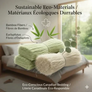 Illustration of sustainable bamboo and eucalyptus fibers used in eco-conscious Canadian bedding products.