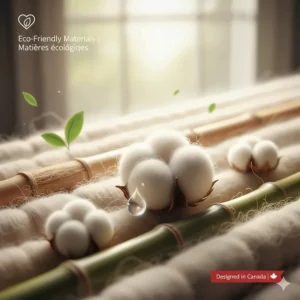 Illustration of organic cotton or bamboo fibers used in eco-friendly all season blankets for the conscious Canadian consumer.