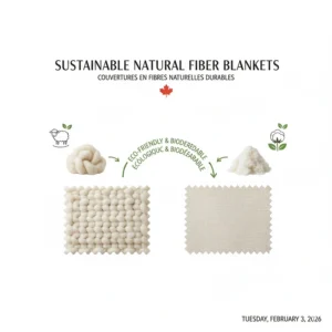 Illustration of sustainable sheep wool and organic cotton fibers used in Canadian-made blankets.
