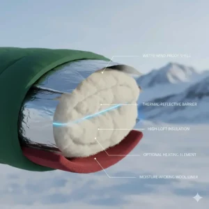 Illustration showing the multi-layer thermal insulation of blankets designed for Northern Canada temperatures.
