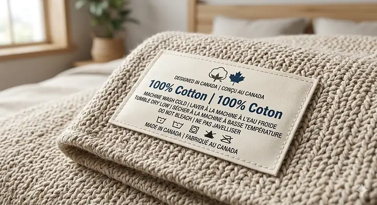 A lightweight white cotton blanket layered on a bed in a sunlit Canadian bedroom with a lake view, perfect for breathable summer comfort.