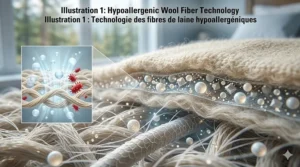 Diagram showing how hypoallergenic wool blankets circulate air, perfect for temperature regulation during humid Ontario summers.