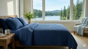 Illustration of a cooling weighted blanket designed for hot sleepers during a Canadian heatwave.