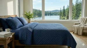 100% organic cotton summer blanket (couverture d'été) that is hypoallergenic and breathable for Canadian families.