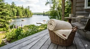 Product graphic for natural and hypoallergenic cotton blankets, emphasizing skin-friendly benefits for the Canadian market.