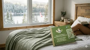 Professional branding for the Canadian market featuring bilingual English and French text for eco-friendly bamboo blankets.