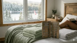 A side-by-side comparison chart on a bed showing why bamboo blankets are superior to traditional cotton in softness and sustainability.
