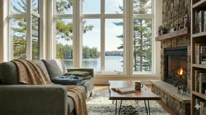 Luxury European linen blankets layered with wool for extra warmth during a cold Canadian winter, demonstrating year-round versatility.