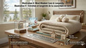 A step-by-step visual guide on how to wash and maintain hypoallergenic wool blankets to ensure long-lasting freshness.