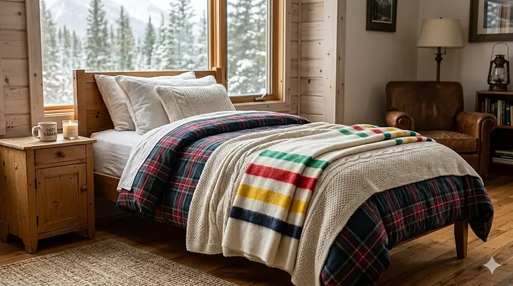 A cozy Canadian bedroom featuring premium twin size blankets layered on a bed, perfect for cold winter nights.