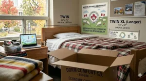 Sustainable twin blankets for college dorms made from recycled Canadian wool blends for the eco-conscious student.