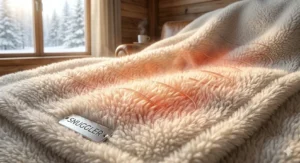 Illustration showing how electric heated fleece blankets help Canadians save on home heating costs by lowering the thermostat.