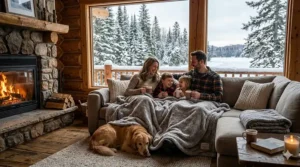 A beautifully wrapped oversized fleece throw blanket, a popular gift idea for the Canadian holiday season.