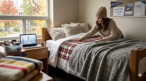 Thick heavyweight fleece twin blankets for college dorms, ideal for surviving harsh Canadian winters in university residences.