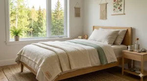 Sustainably sourced, eco-friendly twin size blankets reflecting Canadian values of environmental conservation.