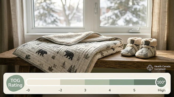 Illustration comparing thermal insulation of the best crib blankets made of fleece and sherpa for cold Canadian winters.
