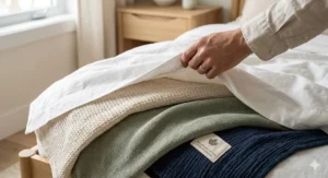 Close-up texture of breathable cotton king size blankets, ideal for transitioning between Canadian seasons.