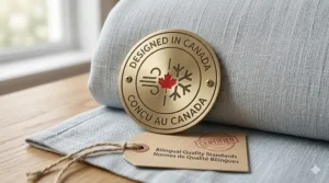 Quality assurance seal for a Canadian-designed cooling queen blanket for hot sleepers, featuring English and French text.