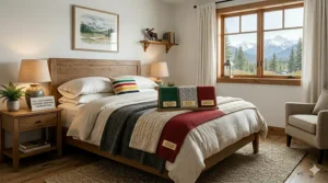 Alt text for image 6: Step-by-step visual guide demonstrating how to drape and fold plush full size blankets for guest bedroom styling aesthetics.