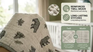 Textile illustration showcasing the reinforced stitch pattern of the best crib blankets designed to resist shrinking.