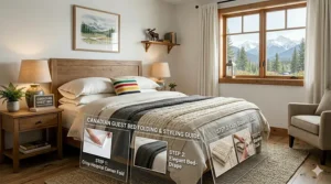 Alt text for image 4: A close-up illustration of organic cotton and wool textures used in full size blankets for guest bedroom bedding collections.