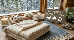 Illustration highlighting sustainable and organic materials used in eco-friendly full size blankets.