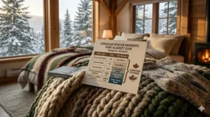 Comparison chart showing high GSM weights for the warmest king blankets available in the Canadian market.