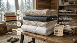 A visual guide on how to layer queen size blankets with Canadian duvets for maximum insulation and style.