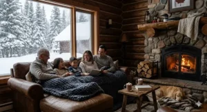 A close-up, high-definition photorealistic diagram illustrating the dual-sided texture and cross-section of heavy-duty oversized blankets for family warmth. A massive charcoal grey microfiber layer is peeled back to reveal the contrasting plush cream Sherpa fleece lining, designed for maximum insulation and comfort in Canadian winter weather.
