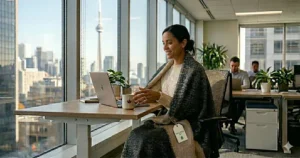 Illustration highlighting the premium, breathable fabric options available for personal blankets for office use in Canada.