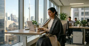 Color palette illustration showing professional, neutral-colored personal blankets for office environments and corporate settings.