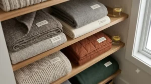 An illustration of a traditional Canadian wool blanket being layered over a flat sheet for optimal cold-weather insulation.
