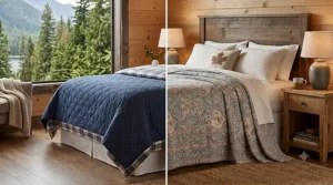 Alt text for illustration 1: A bed dimensions diagram illustrating the length difference between a coverlet vs bedspread for Canadian shoppers.