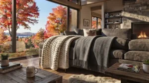Heavyweight wool sofa throws perfect for keeping warm during Canadian winters.