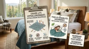 An illustration showing the allergen-resistant weave of the best bedspreads in Canada, ideal for sensitive skin and seasonal allergies.