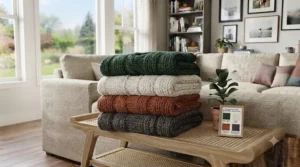 Machine washable sofa throw for sectional couch showing easy-care instructions for busy households.